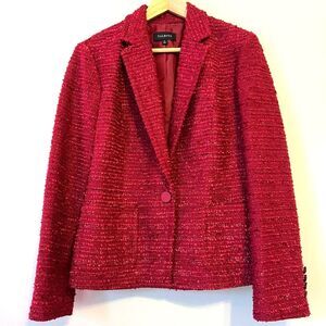 Talbots Woven Blend Jacket Blazer Silk Wool Trim Red Pink Career Women's 12 New